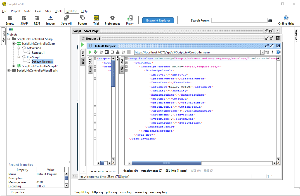 Screenshot of SoapUI Test Showing Expected RunScript Response