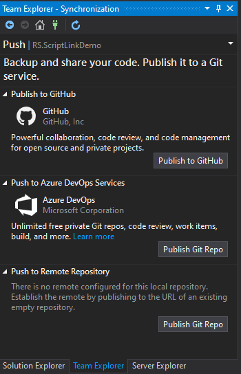 Screenshot of Push options in Visual Studio